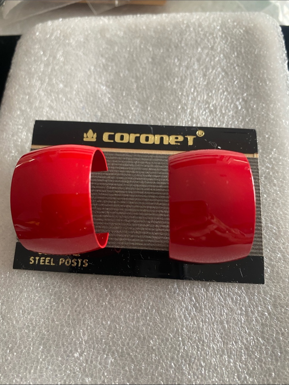 Vintage Coronet Chunky Red Enamel Earrings
